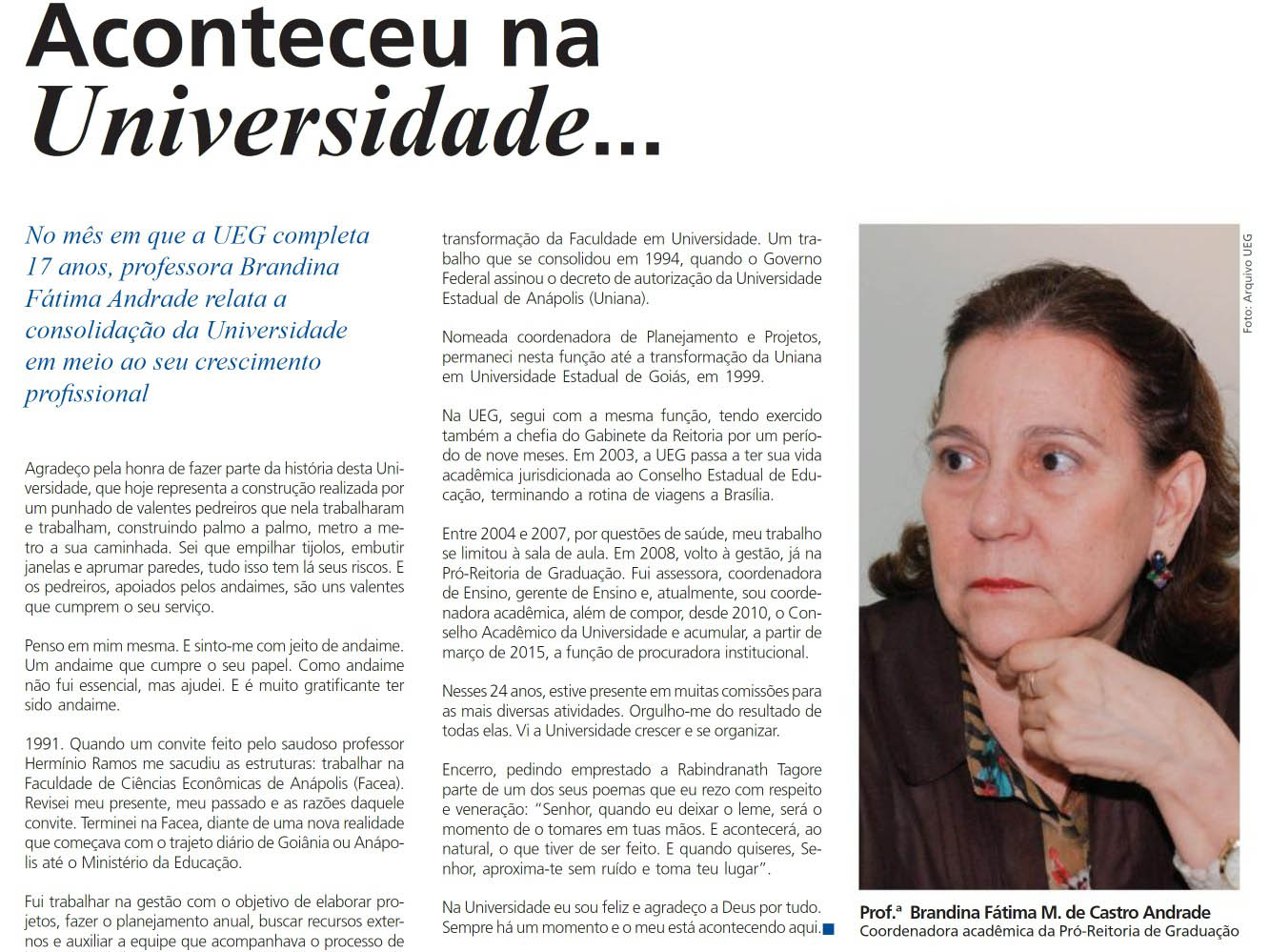 Brandina Fátima Mendonça de Castro Andrade - Um pilar da Universidade